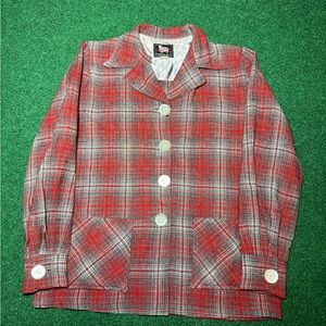 Woolrich Red Plaid Button-Up Blazer Jacket